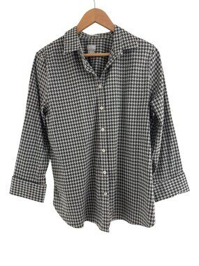 Chico's New Size 2 = 12 No-Iron Coolmax All-Season Stretch Houndstooth Shirt Top